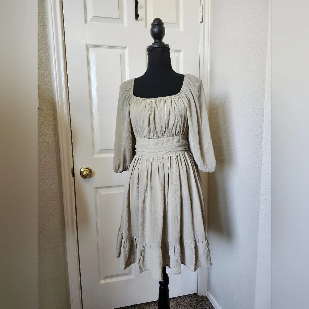 Light Gray Ruffle-Hem Midi Dress - Brand Unspecified